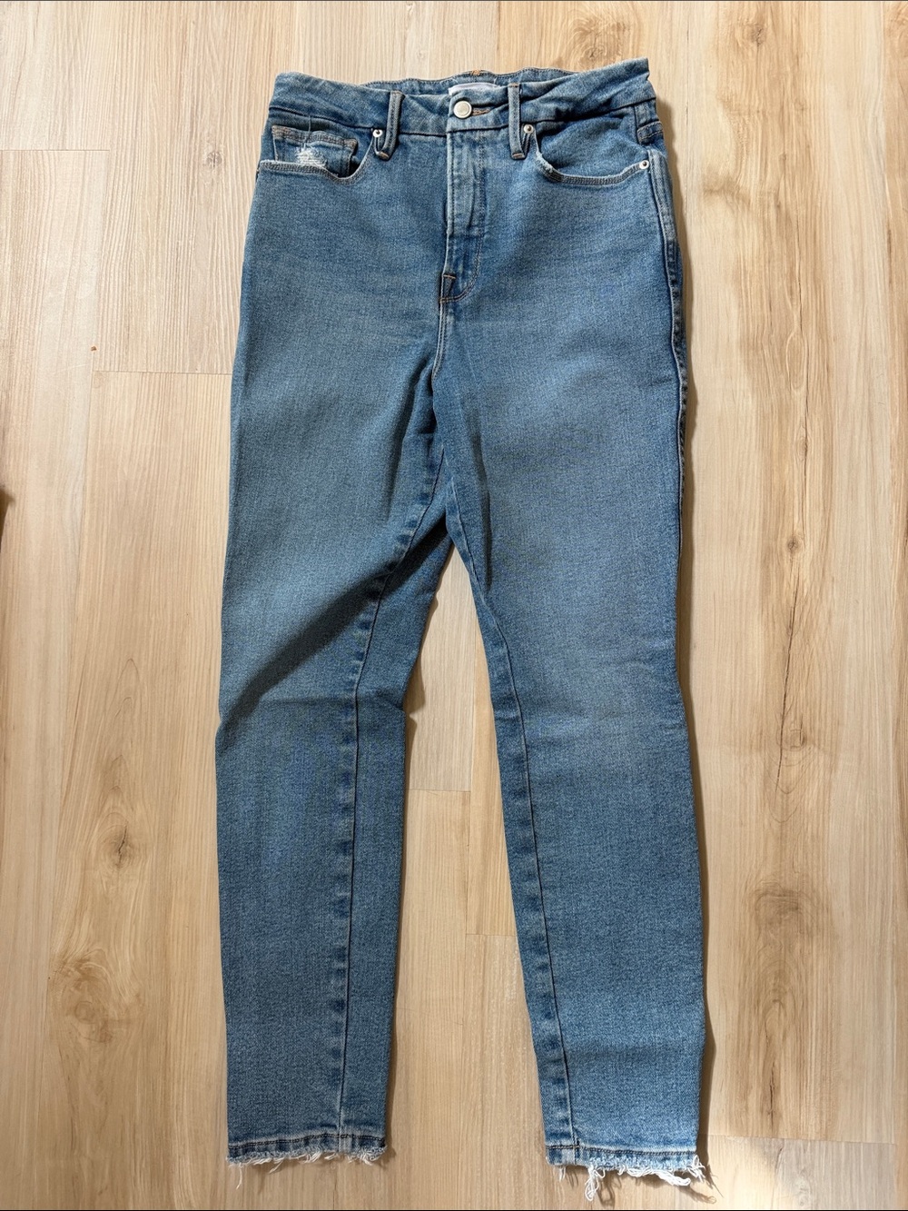 Good American Medium Blue High-Rise Ankle Jeans